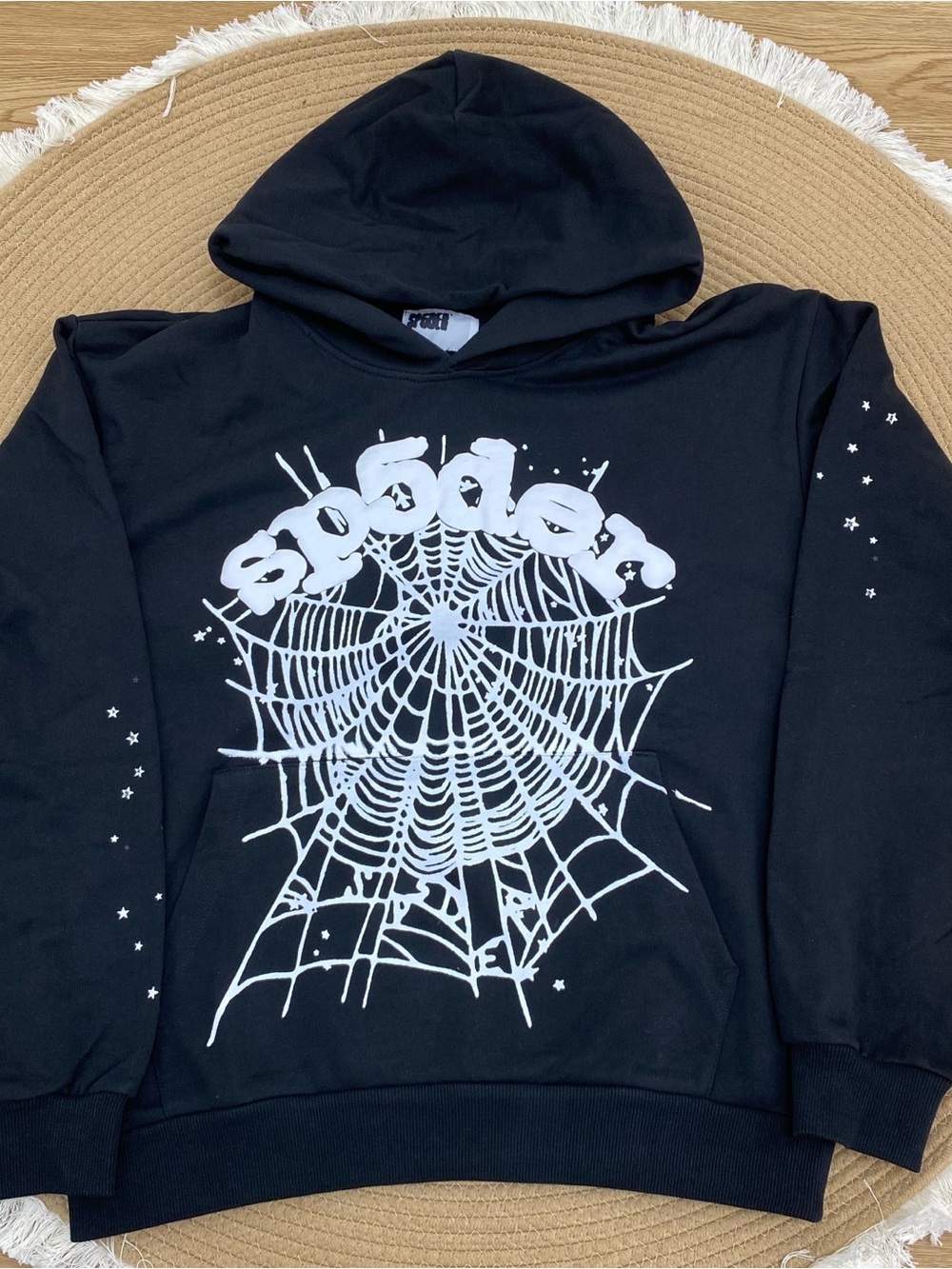 Black Spiderweb Graphic Pullover Hoodie—Size L